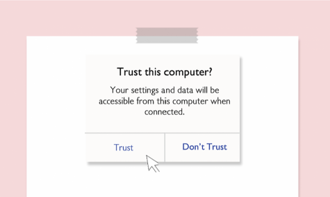 When connecting devices to computers, a warning appears on the phone about trusting unfamiliar networks.