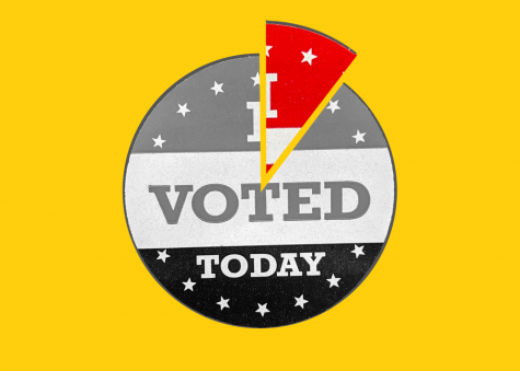 An “I voted” sticker is segmented like a pie chart, the outstanding portion representing the growing Generation Z voting population. According to Pew Research Center, one-in-ten voters in the 2020 general election are 18 to 23 years old. 
