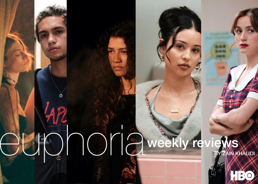 Readers, welcome to “Euphoria’s” highly-anticipated second season. Pictured: Jules, (Hunter Schafer) Elliot, (Dominic Fike) Rue, (Zendaya) Maddy (Alexa Demie) and Lexi (Maude Apatow). 