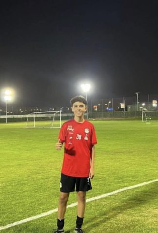 Junior Ibrahim Rostom stands happily with a thumbs up after the trial with the youth Egyptian National Team. He had just played well and was pleased with his performance.