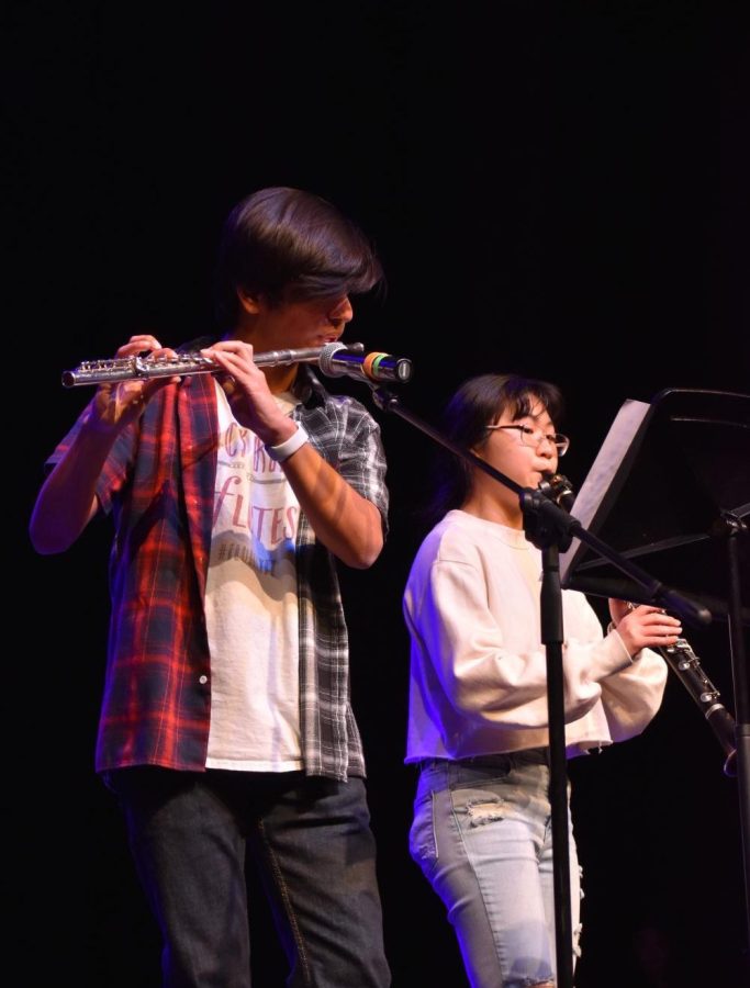 During the first act, seniors Parv Gosai and Casie Peng perform a musical number of “Try Everything” from the movie “Zootopia” by Shakira. Gosai played the flute and Peng played the clarinet.