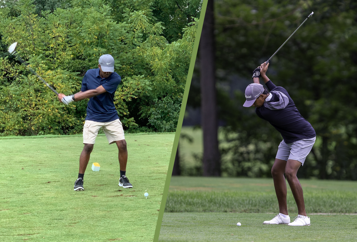 Throughout the season, senior Dillon Brooks (left) and junior Aiden Patel (right) have been regularly practicing to improve their skills. The rest of the golf team has been doing the same. “Nine times out of ten, [practice] is with all of [the golf team] collectively, “ Brooks said. “And then, some people might go out to the course, and some people might stay back. Its dependent on what our coach has for us to do that day.” This year, golf is coached by physical education teacher  Jason Geyer, along with Mark Sheptock, who volunteers to coach the team.