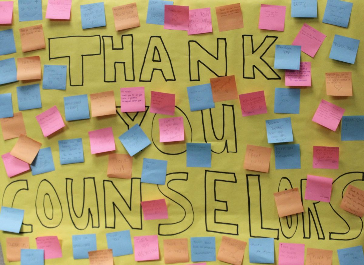 In the days leading up to National School Counseling Week, students and teachers wrote notes demonstrating their appreciation to the counselors, which were compiled onto a large banner. 