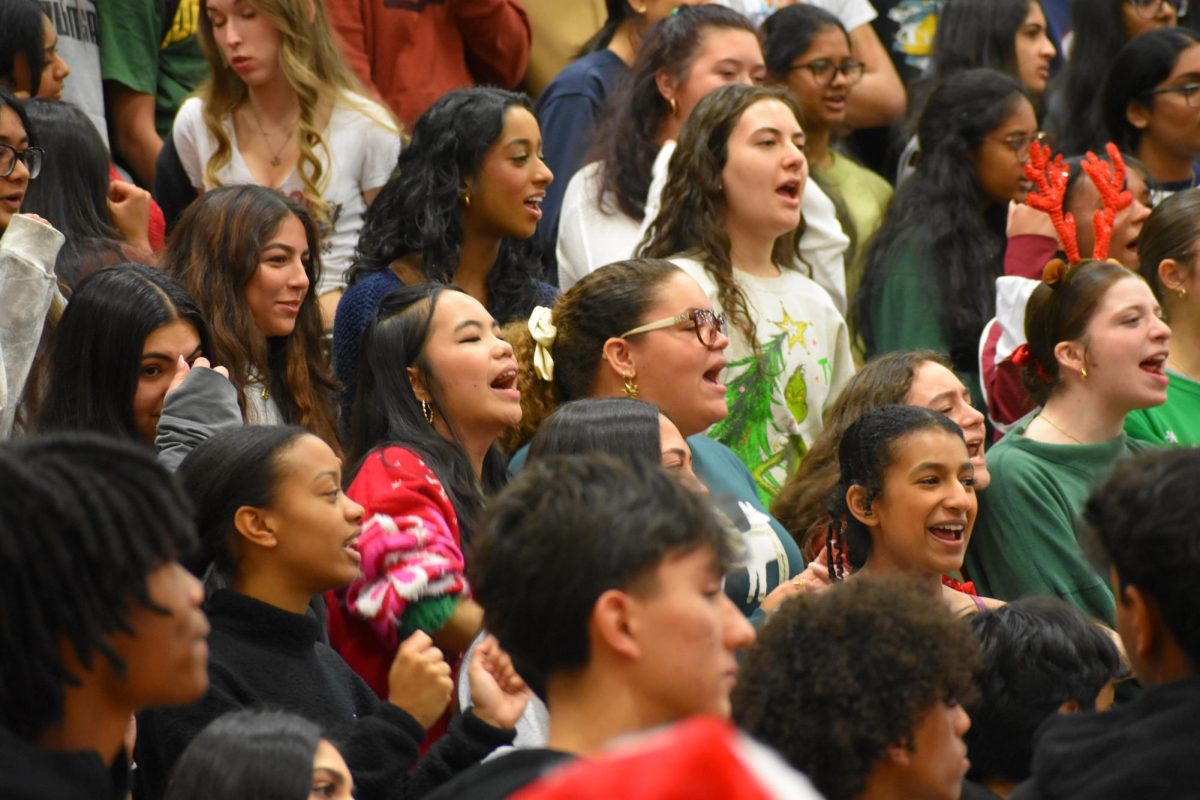 Students in the senior section cheer in hopes of winning the spirit stick.