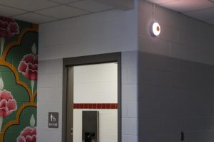 An AXIS Strobe Siren lights up the 1300 hallway outside of the bathroom as the HALO Smart Sensor, located inside all bathrooms, gets triggered. The installation of HALO Smart Sensors at Rock Ridge in January 2025 caused confusion amongst the student body. 