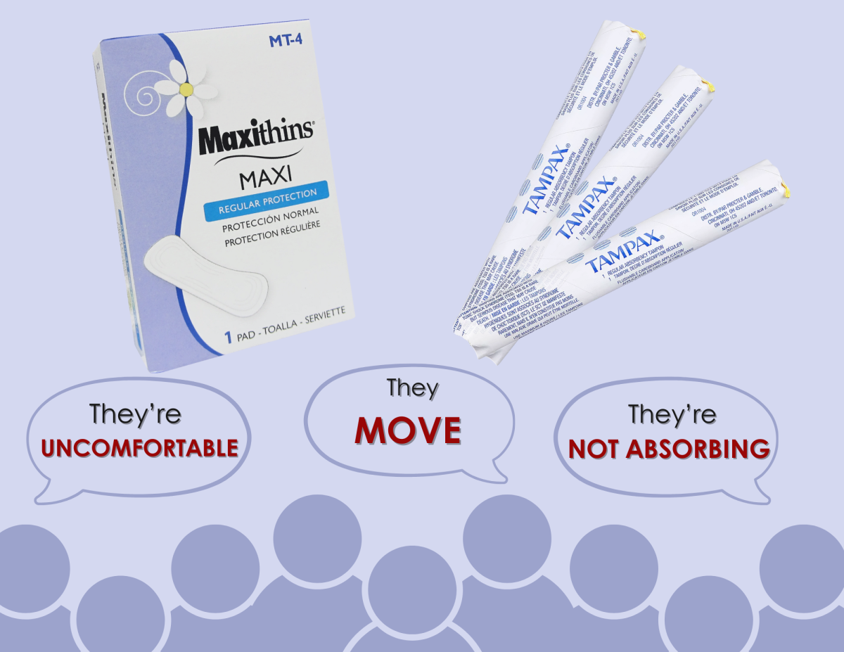 Throughout the girl’s bathrooms, there are dispensers for the personal hygiene products; unfortunately, these products are found to be uncomfortable to use by menstruators, and the staff rarely restocks them, making this an issue for many students. 