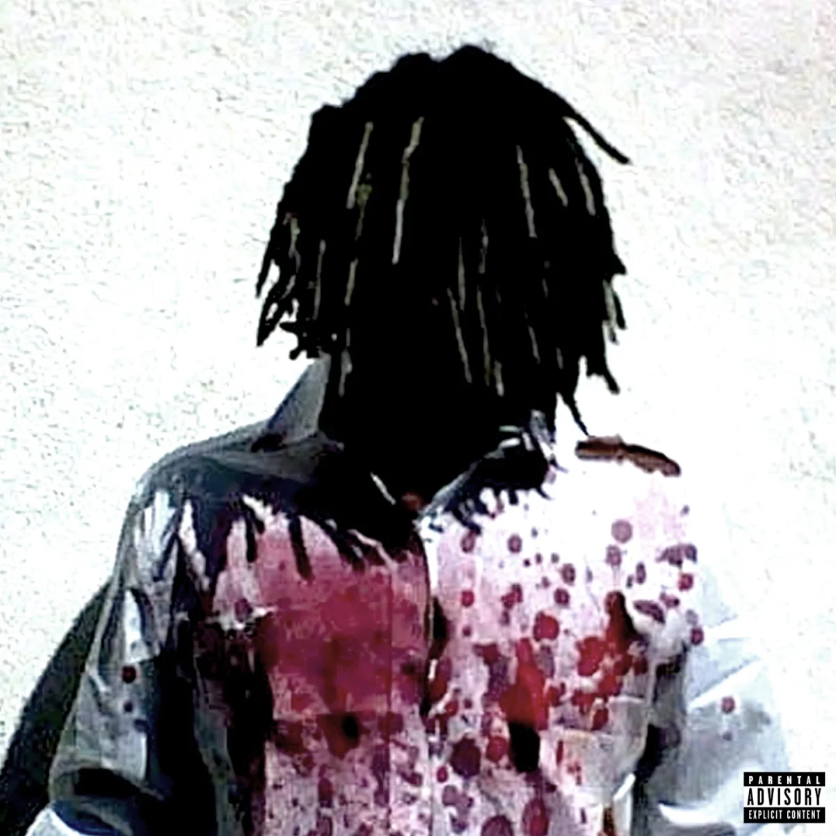 The album cover of “More Chaos” features a faceless Ken Carson in a blood-spattered shirt, visually capturing the album’s violent, chaotic tone, though the music rarely lives up to the image.