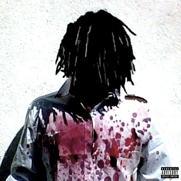 The album cover of “More Chaos” features a faceless Ken Carson in a blood-spattered shirt, visually capturing the album’s violent, chaotic tone, though the music rarely lives up to the image.