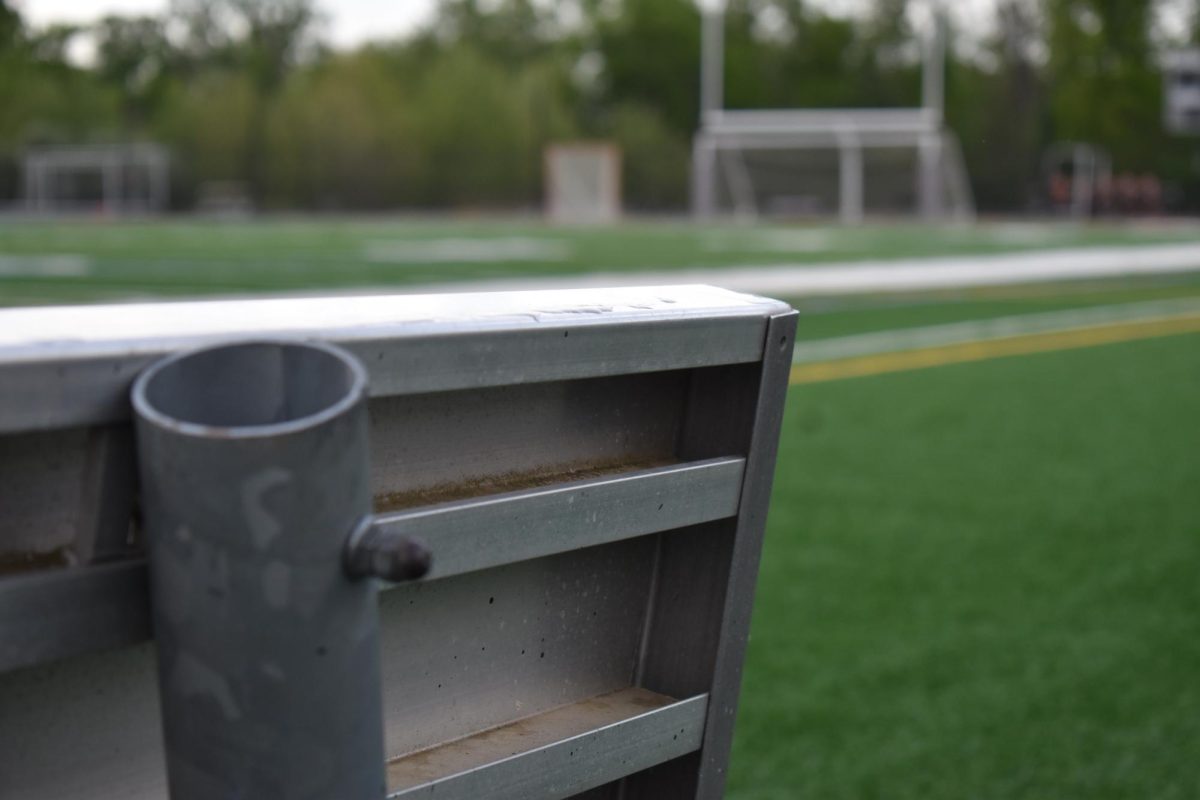 Pollen collects on a sports bench at the Rock Ridge stadium. According to the Asthma and Allergy Foundation of America (AAFA), pollen levels have significantly increased in Virginia. 